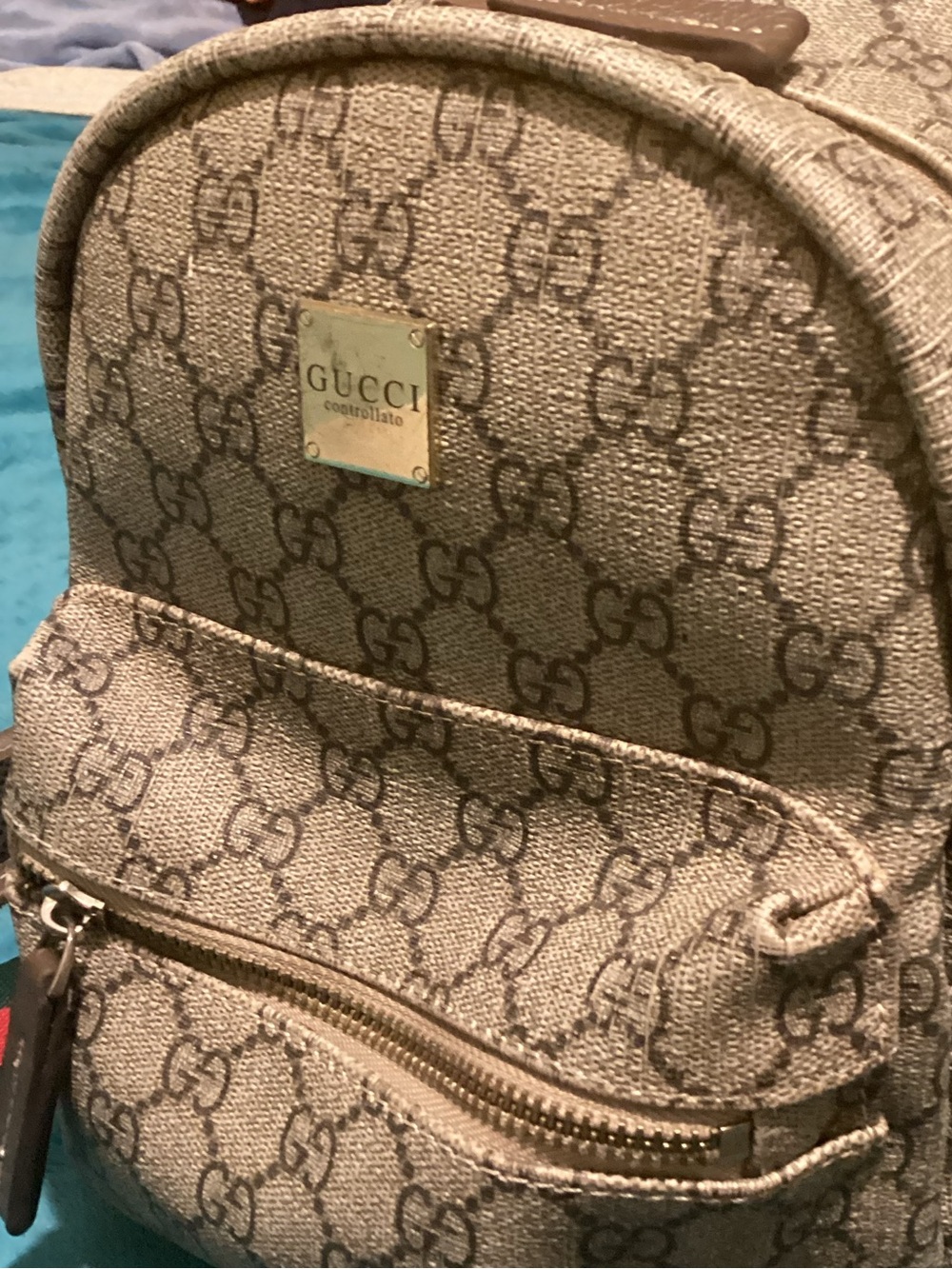 Gucci Beige GG Canvas Mini Backpack with Green-Red Web Straps - Picture 4 of 5